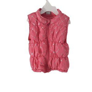 Healthtex Toddler Girls Pink Puffy Vest Size 3T Silver Heart Pattern‎